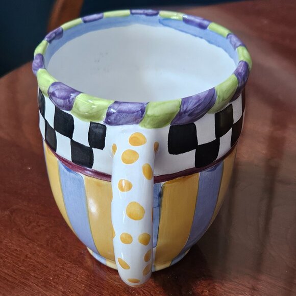 MACKENZIE CHILDS PICCADILLY COURTLY CHECK CERAMIC AURORA COFFEE TEA MUG CUP - Picture 4 of 8